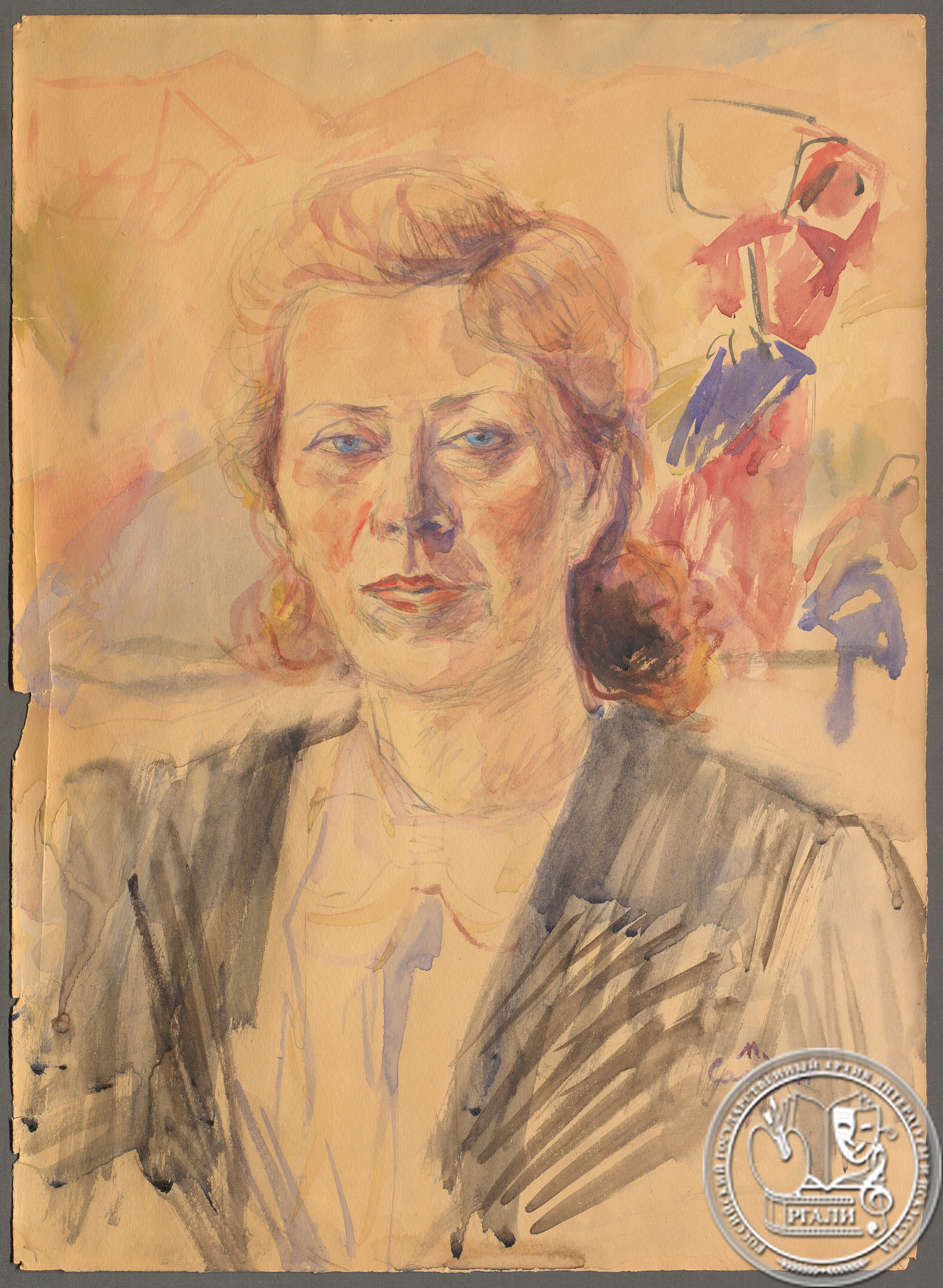 Портрет В.К. Звягинцевой – работы М.С. Сарьяна. 1941 г. Б., акварель, граф. кар. РГАЛИ. Ф. 1720. Оп. 1. 